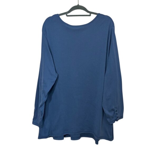 Woman Within Blue Long Sleeve Embroidered Tunic Top 3X Cotton Blend Pullover - Picture 2 of 6